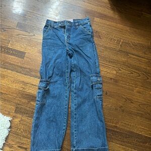 REVICE Blue Flare Wide Leg Jeans with Embroidered Flag